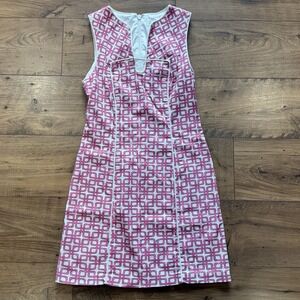 Trina Turk Signature Mod Print Dress 2 Pink & White Cotton Blend Sleeveless